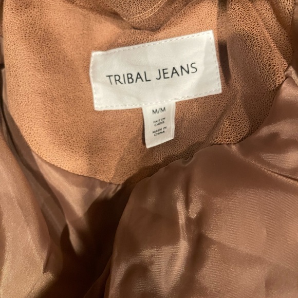 Sepia Brown Tribal Vegan Leather Set Biker Moto Jacket M Pull On Pants S - Picture 7 of 13